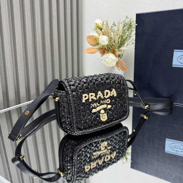 Pra*a crochet and leather shoulder bag