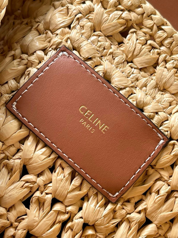 CELIN* CABAS TRIANGLE IN RAFFIA AND CALFSKIN